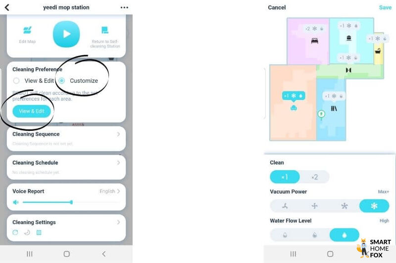 application yeedi nettoyage zone specifique